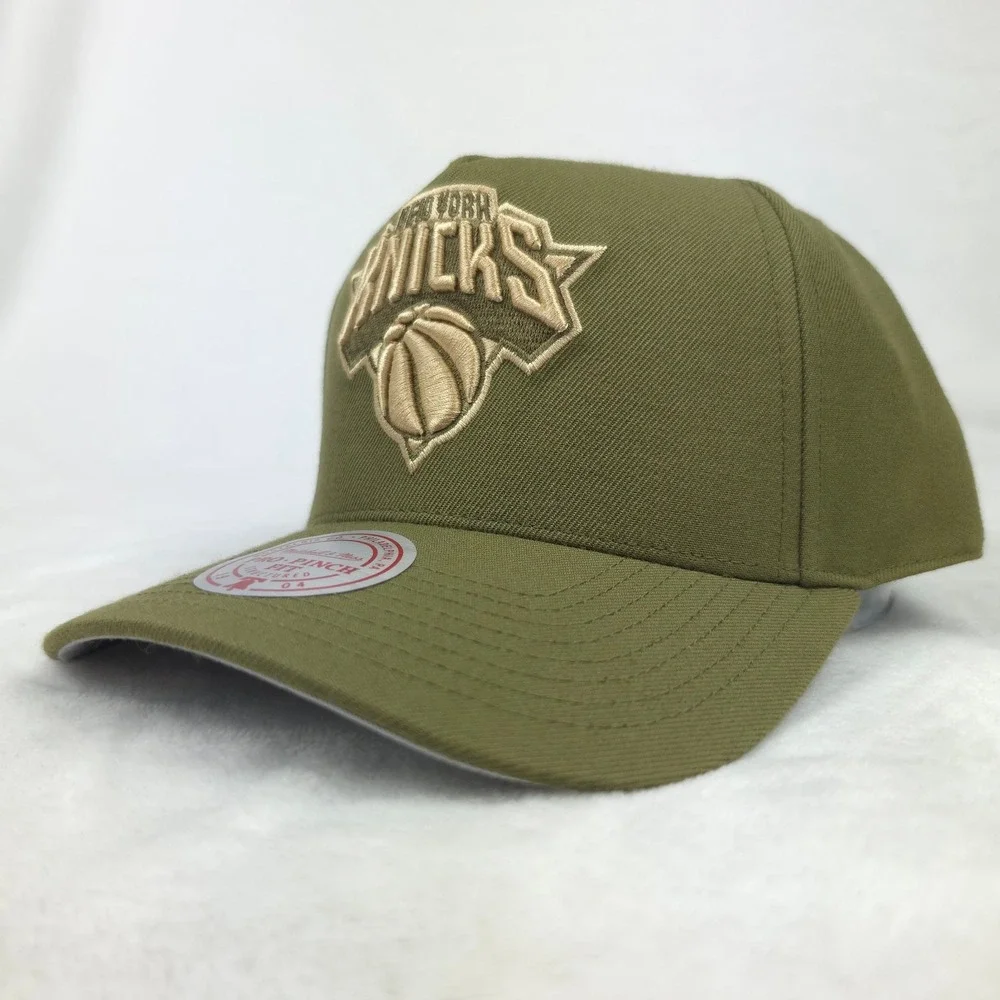 NY Knicks Mitchell & Ness NBA Pro Fit Snapback Hat Cap 3D Logo Olive NWT